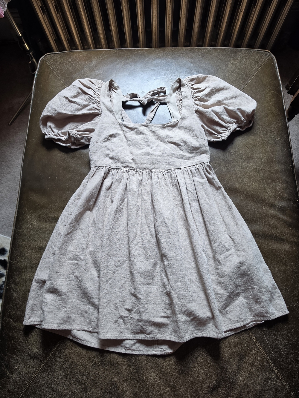 Altar'd State Puff Sleeve Mini Dress in Light Beige